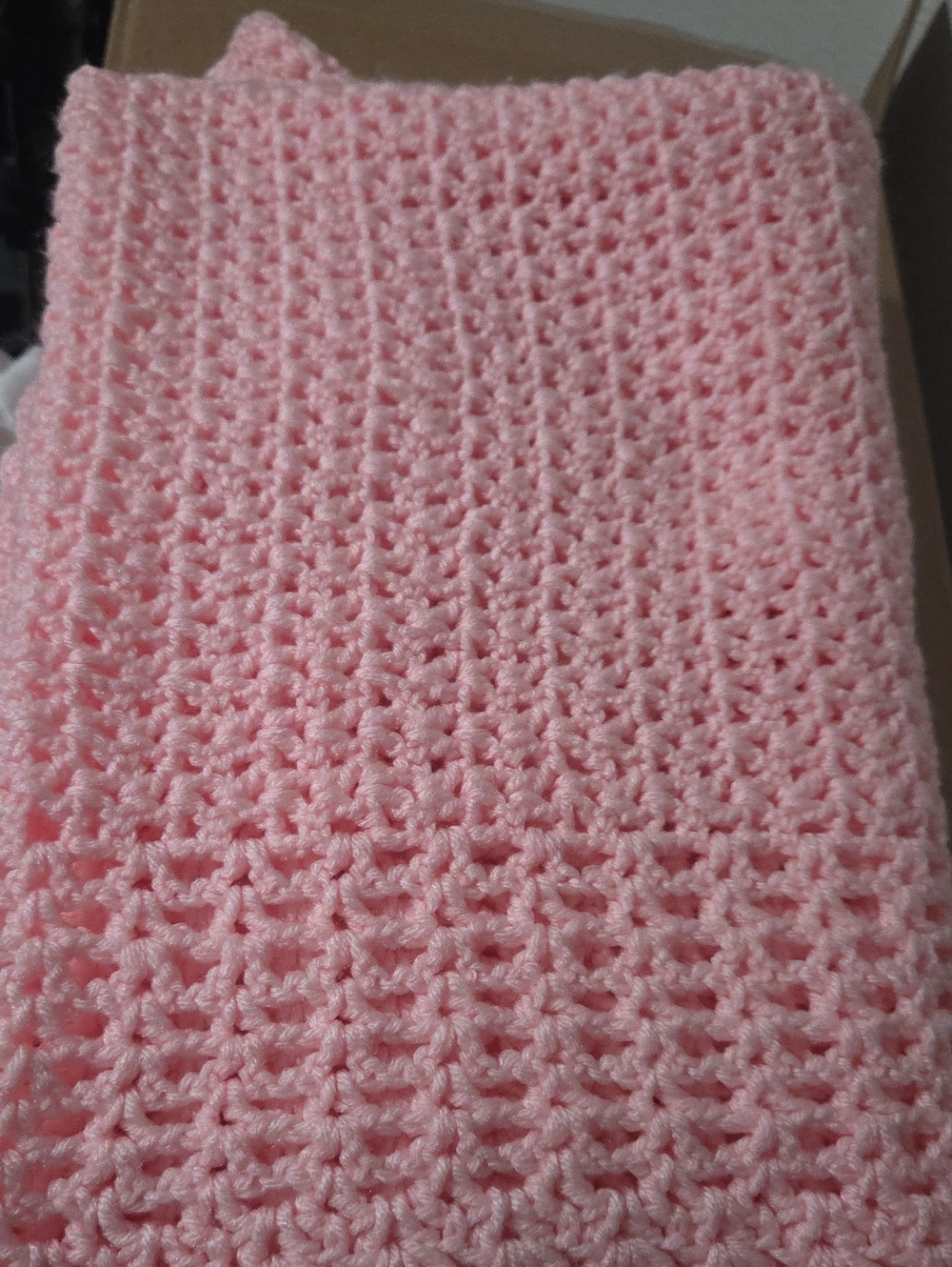 Handmade Pink Crochet Baby Blanket -